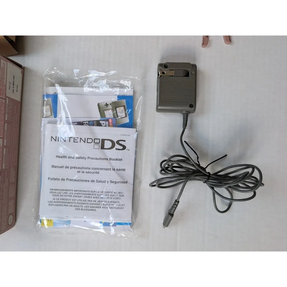 READ Nintendo DS Lite Rose Metallic Pink In Box Broken Hinge Tested Working